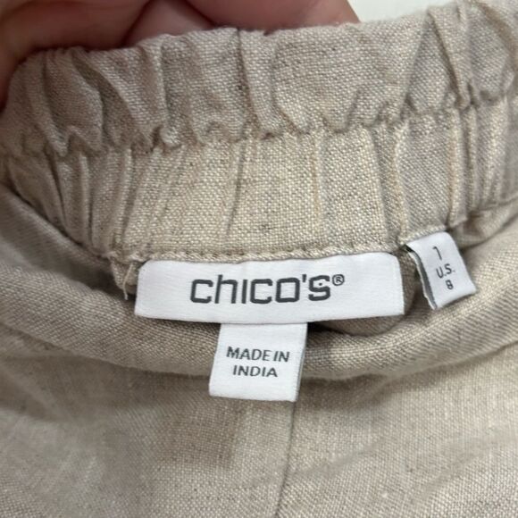 Chico's Beige 100% Linen Cropped Pull On Pants Size 8 - Picture 3 of 5